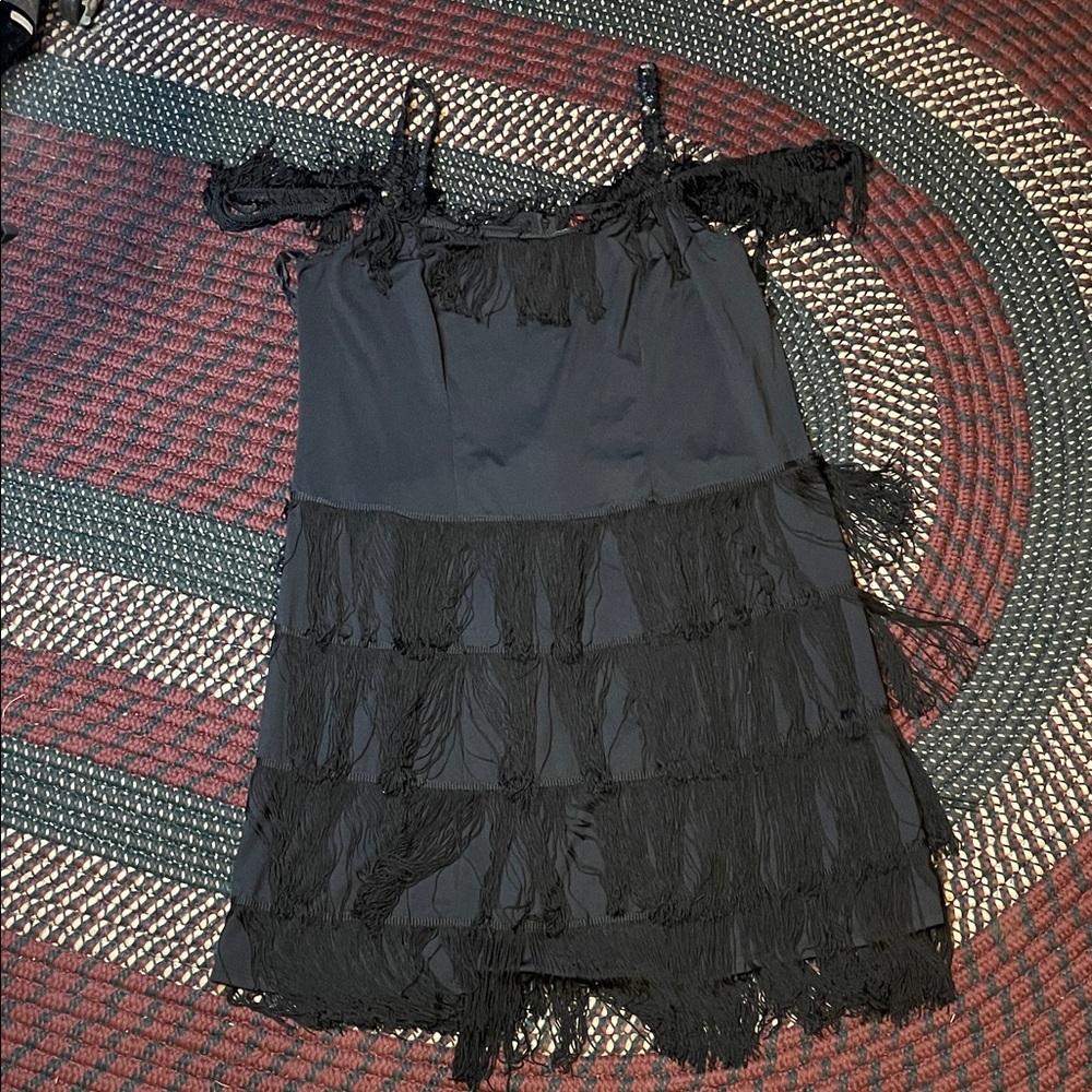 Tripp NYC Daang Goodman Fringe Flapper Style Dress Black Sz 2X Costume Gatsby